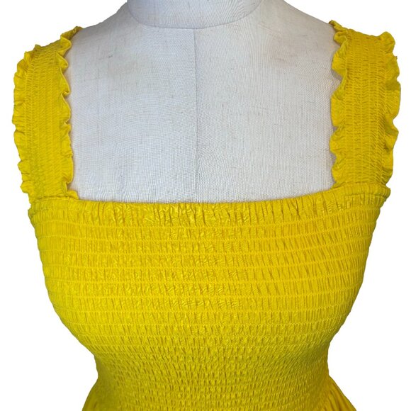 Elodie Women Tank Top Yellow Smocked Square Neck Peplum Medium Excellent - Picture 4 of 10
